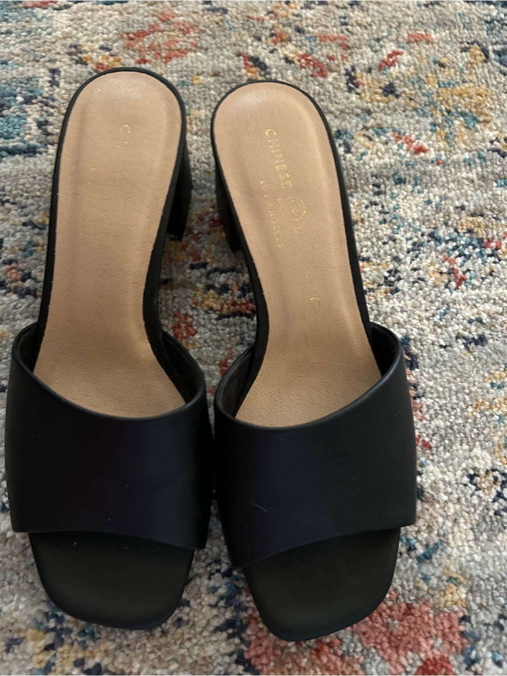 Chinese Laundry Black Block Heel Slide Mules